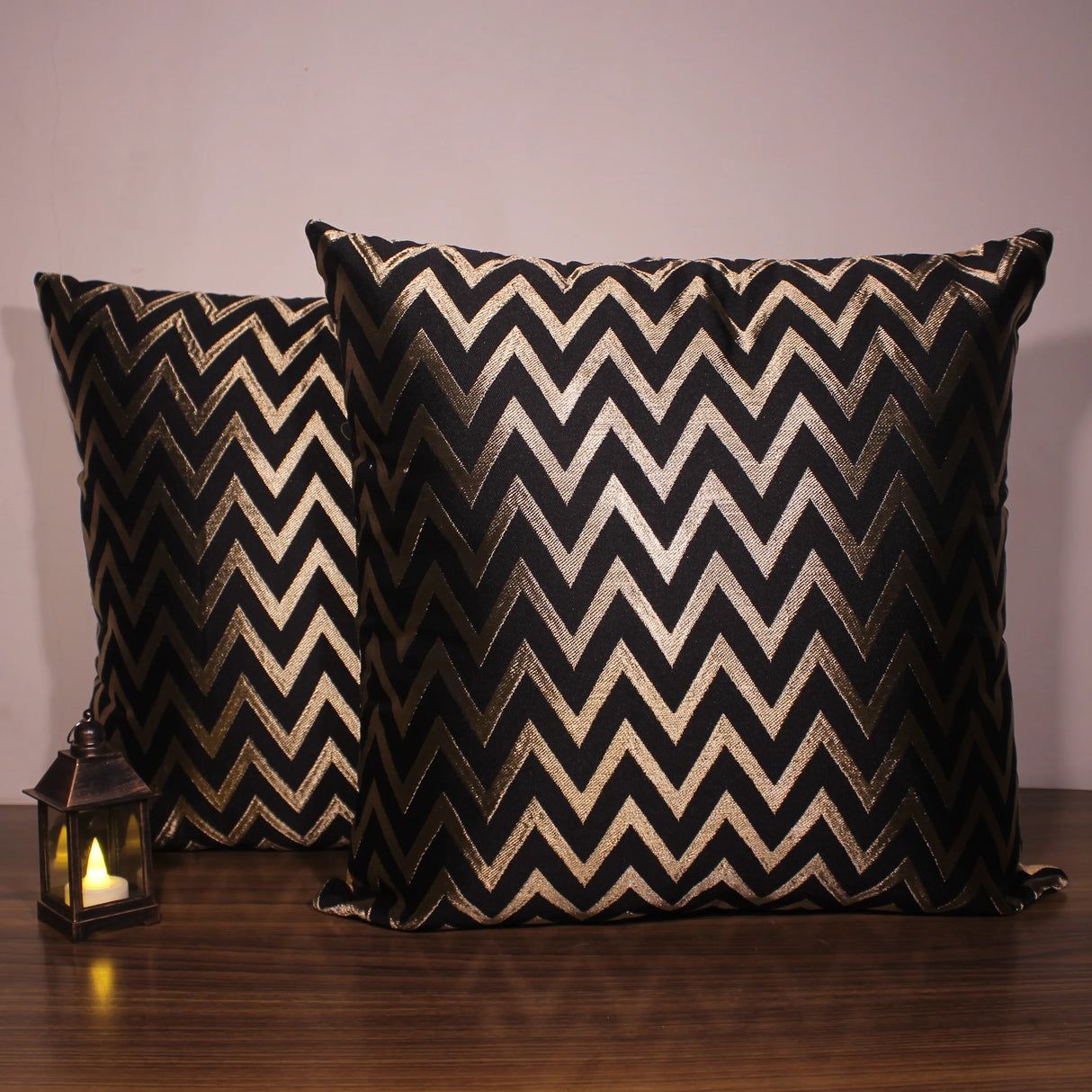 BYFT Orchard Cushion Cover 18 x 18 inch (Zig Zag Design - Black) 45 x 45 cm Luxury Decorative Cushion Cover for Sofa, Bed & Living Room - Set of 02