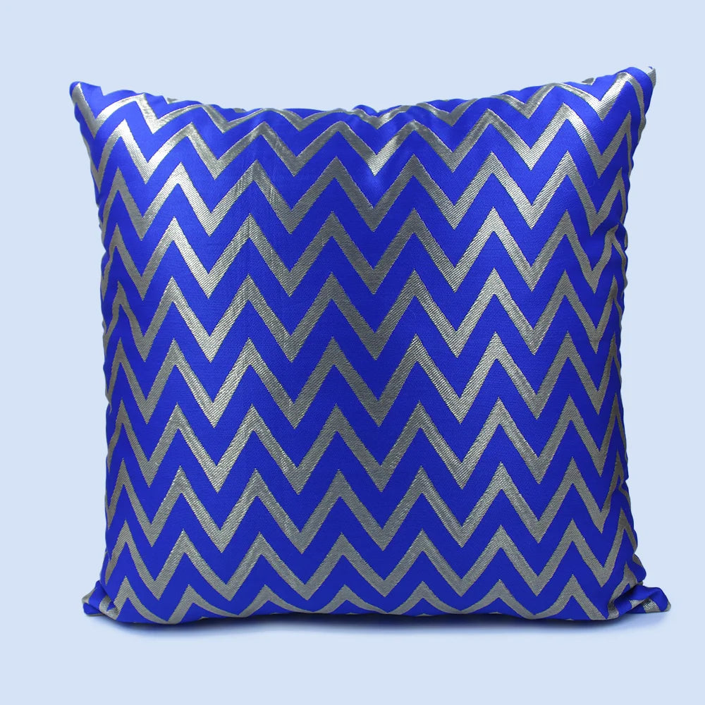 BYFT Orchard Cushion Cover 18 x 18 inch (Zig Zag Design - Royal Blue) 45 x 45 cm Luxury Decorative Cushion Cover for Sofa, Bed & Living Room - Set of 02