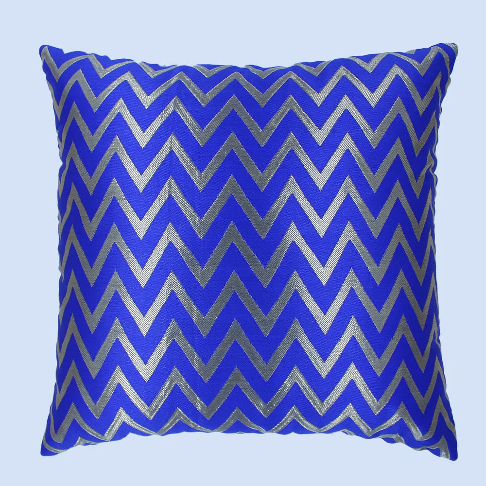 BYFT Orchard Cushion Cover 18 x 18 inch (Zig Zag Design - Royal Blue) 45 x 45 cm Luxury Decorative Cushion Cover for Sofa, Bed & Living Room - Set of 02