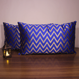 غطاء وسادة BYFT Orchard مقاس 12 × 20 بوصة (تصميم متعرج - أزرق ملكي) غطاء وسادة مزخرف فاخر للأريكة والسرير وغرفة المعيشة - مجموعة من قطعتين