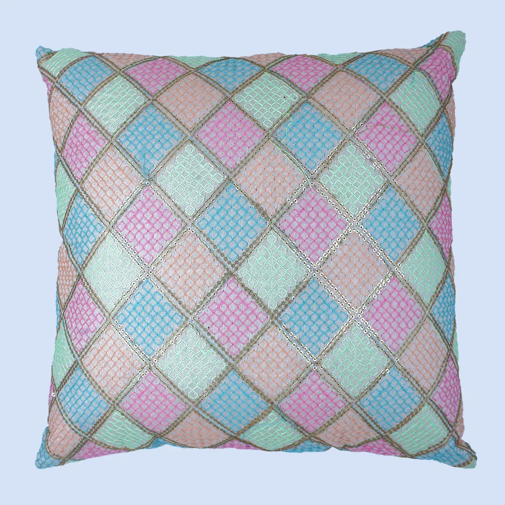 غطاء وسادة BYFT Orchard مقاس 16 × 16 بوصة (تصميم مربعات قطرية - كريمي) 40 × 40 سم غطاء وسادة مزخرف فاخر للأريكة والسرير وغرفة المعيشة - مجموعة من 02
