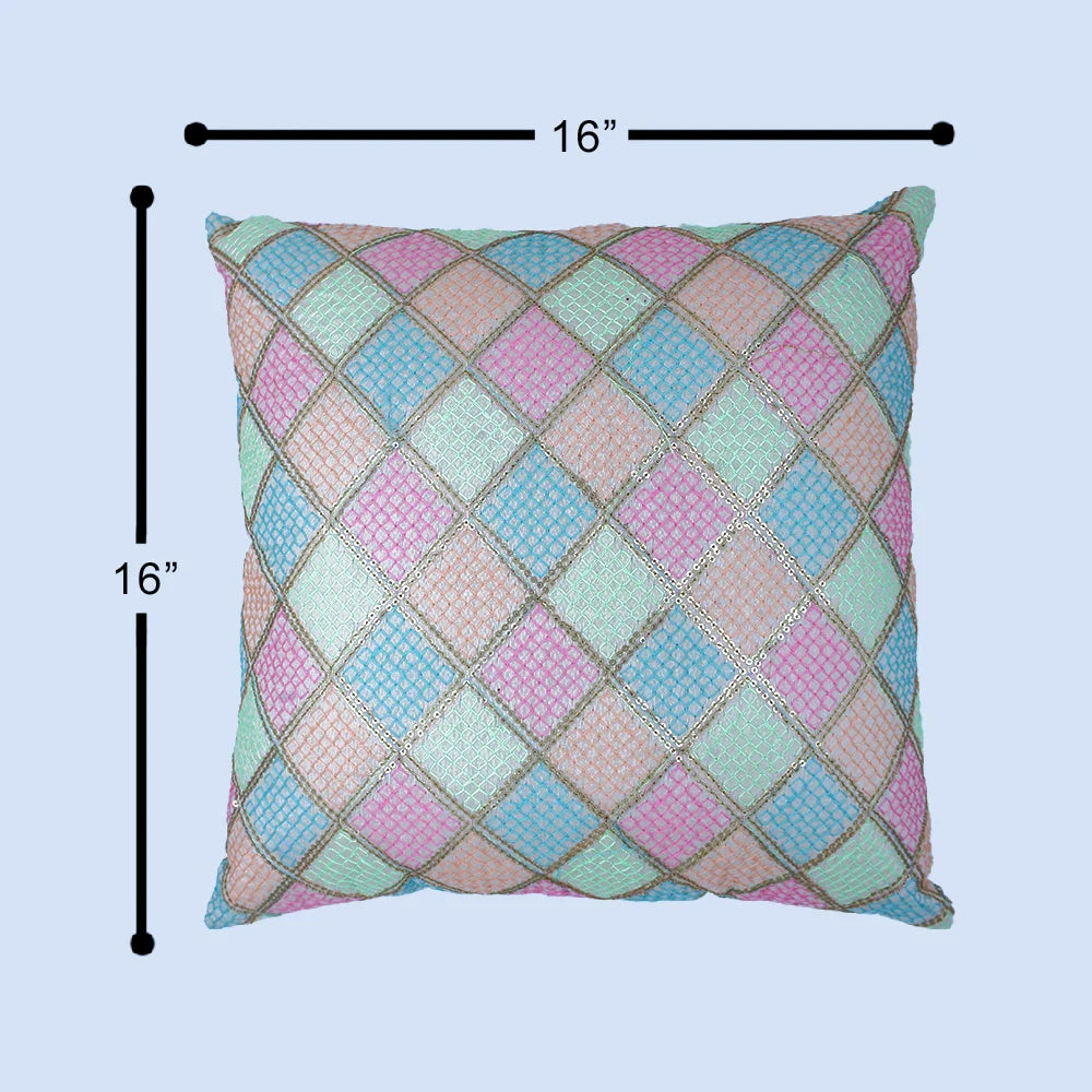 غطاء وسادة BYFT Orchard مقاس 16 × 16 بوصة (تصميم مربعات قطرية - كريمي) 40 × 40 سم غطاء وسادة مزخرف فاخر للأريكة والسرير وغرفة المعيشة - مجموعة من 02