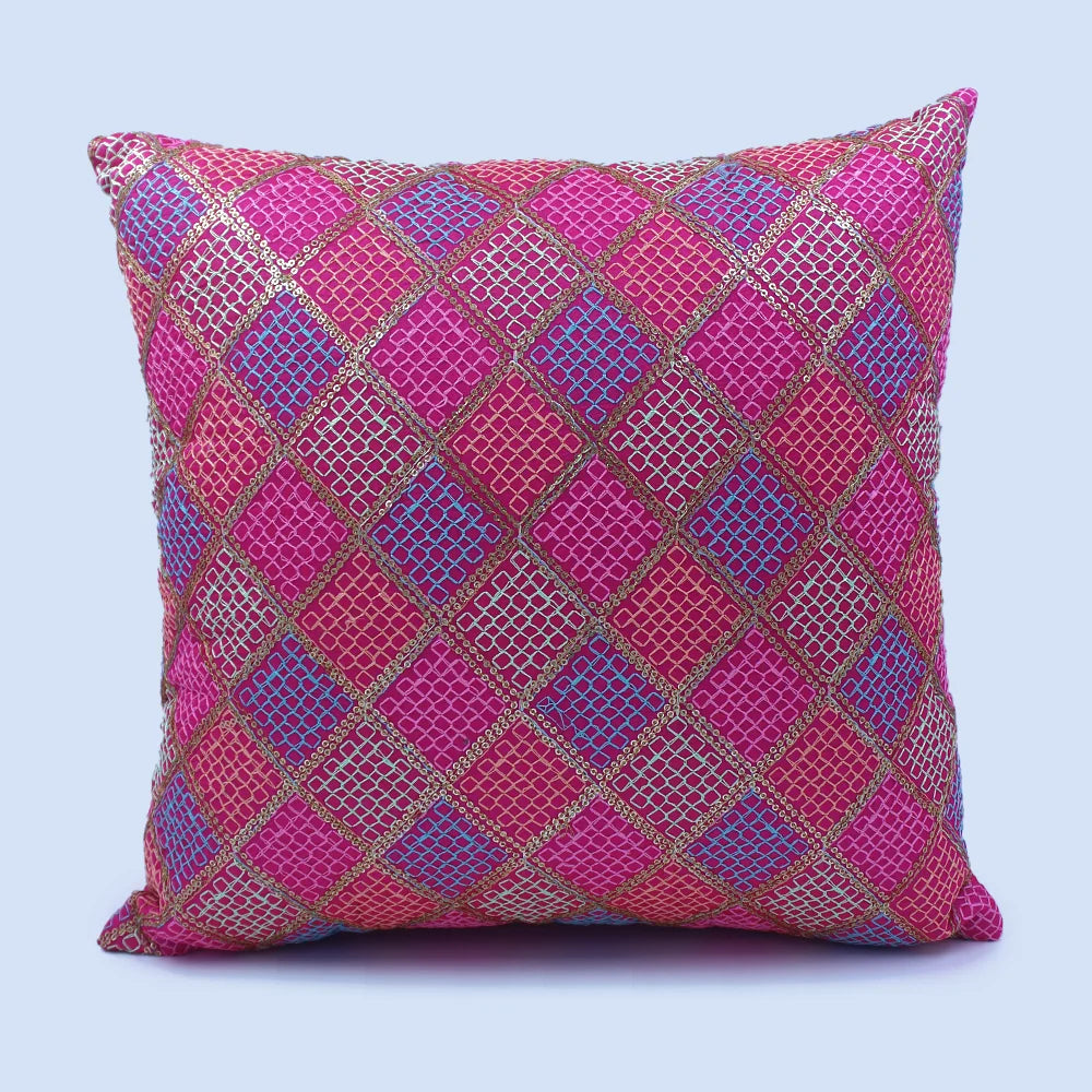غطاء وسادة BYFT Orchard مقاس 16 × 16 بوصة (تصميم مربعات قطرية - وردي فوشيا) 40 × 40 سم غطاء وسادة مزخرف فاخر للأريكة والسرير وغرفة المعيشة - مجموعة من 02