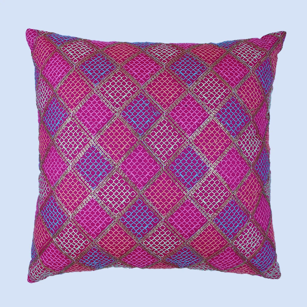 غطاء وسادة BYFT Orchard مقاس 16 × 16 بوصة (تصميم مربعات قطرية - وردي فوشيا) 40 × 40 سم غطاء وسادة مزخرف فاخر للأريكة والسرير وغرفة المعيشة - مجموعة من 02