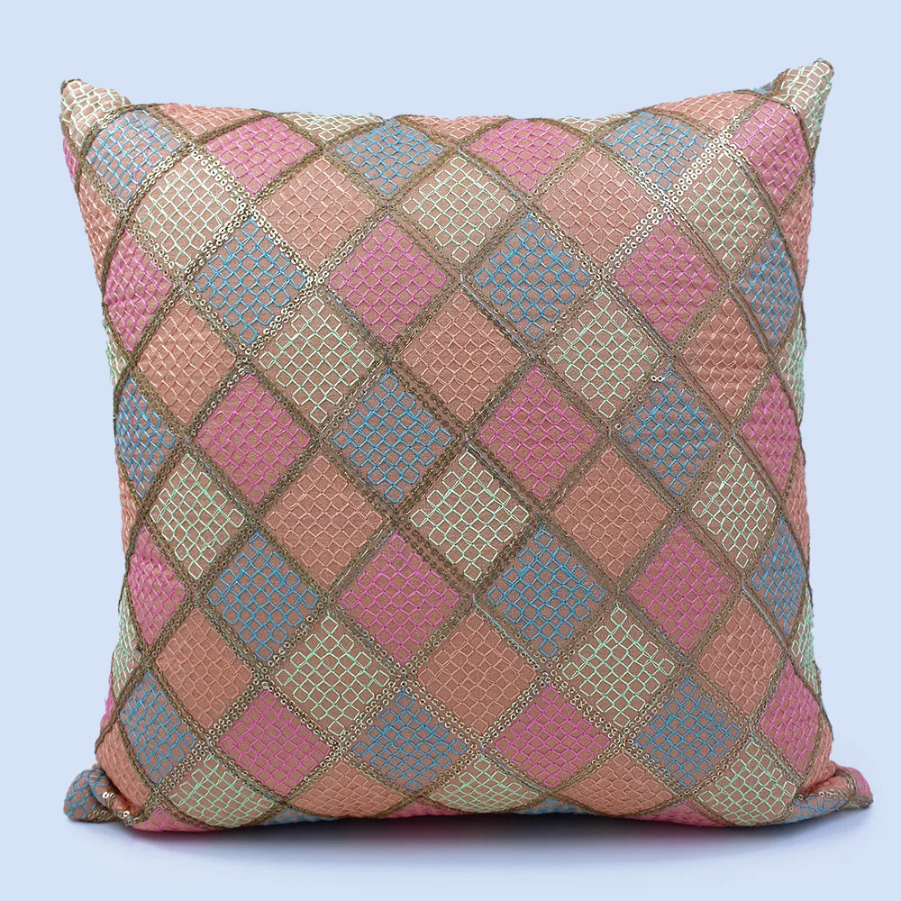 غطاء وسادة BYFT Orchard مقاس 16 × 16 بوصة (تصميم مربعات قطرية - خوخي) 40 × 40 سم غطاء وسادة مزخرف فاخر للأريكة والسرير وغرفة المعيشة - مجموعة من 02