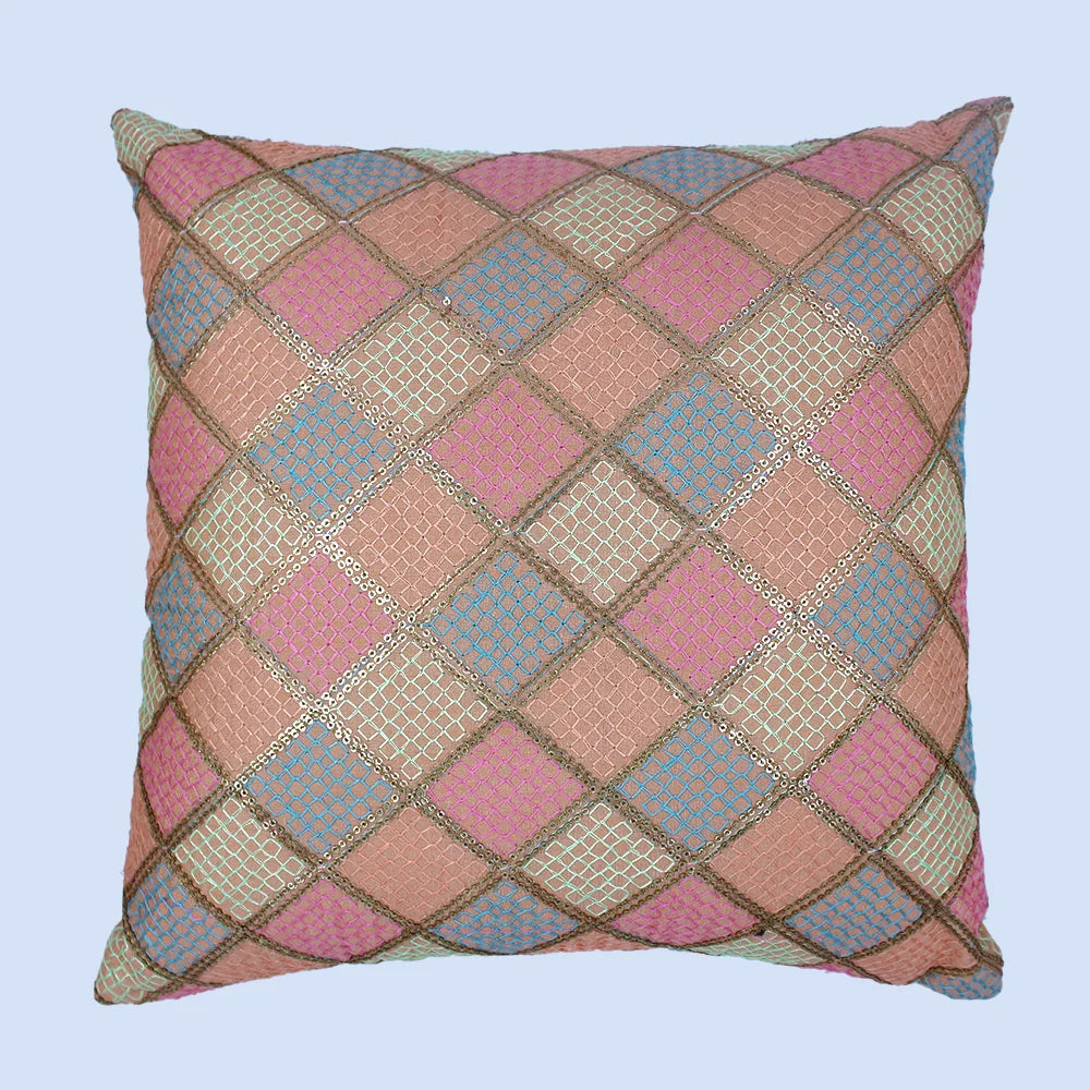 غطاء وسادة BYFT Orchard مقاس 16 × 16 بوصة (تصميم مربعات قطرية - خوخي) 40 × 40 سم غطاء وسادة مزخرف فاخر للأريكة والسرير وغرفة المعيشة - مجموعة من 02
