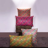 BYFT Orchard Cushion Cover 18 x 18 inch (Diagonal Checks Design - Peach) 45 x 45 cm Luxury Decorative Cushion Cover for Sofa, Bed & Living Room - Set of 02