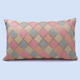 غطاء وسادة BYFT Orchard مقاس 12 × 20 بوصة (تصميم مربعات قطرية - لون خوخي) غطاء وسادة مزخرف فاخر للأريكة والسرير وغرفة المعيشة - مجموعة من قطعتين