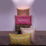 غطاء وسادة BYFT Orchard مقاس 12 × 20 بوصة (تصميم مربعات قطرية - لون خوخي) غطاء وسادة مزخرف فاخر للأريكة والسرير وغرفة المعيشة - مجموعة من قطعتين