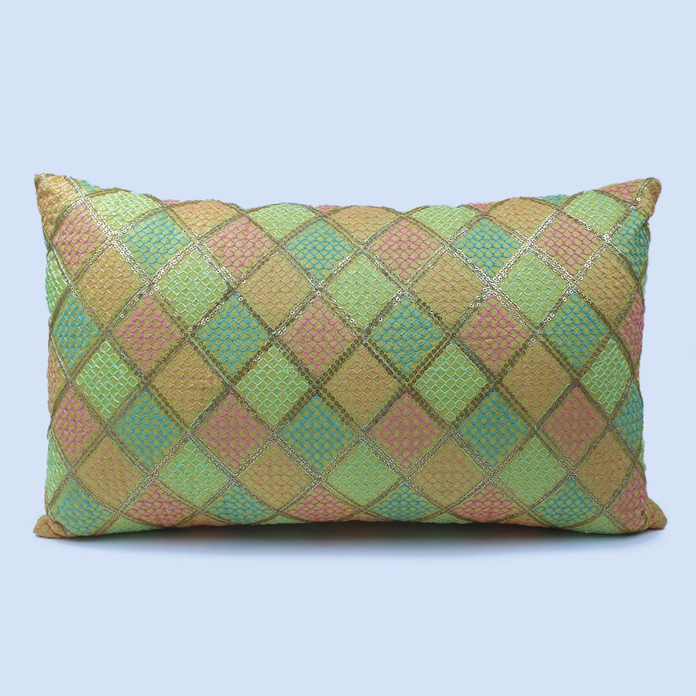 غطاء وسادة BYFT Orchard مقاس 12 × 20 بوصة (تصميم مربعات قطرية - أصفر) غطاء وسادة مزخرف فاخر للأريكة والسرير وغرفة المعيشة - مجموعة من قطعتين