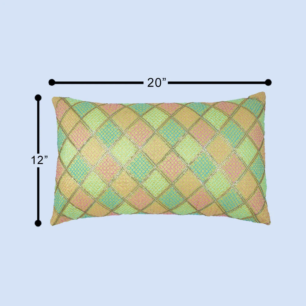 غطاء وسادة BYFT Orchard مقاس 12 × 20 بوصة (تصميم مربعات قطرية - أصفر) غطاء وسادة مزخرف فاخر للأريكة والسرير وغرفة المعيشة - مجموعة من قطعتين