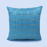 غطاء وسادة BYFT Orchard مقاس 16 × 16 بوصة (تصميم مربعات ذهبية - أزرق) 40 × 40 سم غطاء وسادة مزخرف فاخر للأريكة والسرير وغرفة المعيشة - مجموعة من 02