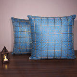 غطاء وسادة BYFT Orchard مقاس 16 × 16 بوصة (تصميم مربعات ذهبية - أزرق) 40 × 40 سم غطاء وسادة مزخرف فاخر للأريكة والسرير وغرفة المعيشة - مجموعة من 02