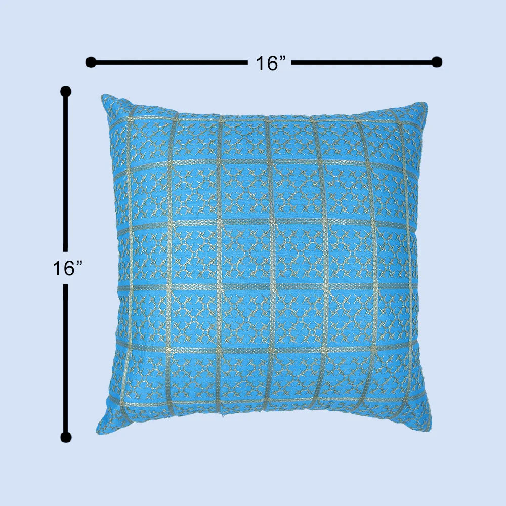 غطاء وسادة BYFT Orchard مقاس 16 × 16 بوصة (تصميم مربعات ذهبية - أزرق) 40 × 40 سم غطاء وسادة مزخرف فاخر للأريكة والسرير وغرفة المعيشة - مجموعة من 02