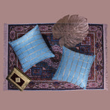 غطاء وسادة BYFT Orchard مقاس 16 × 16 بوصة (تصميم مربعات ذهبية - أزرق) 40 × 40 سم غطاء وسادة مزخرف فاخر للأريكة والسرير وغرفة المعيشة - مجموعة من 02