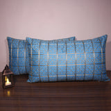 غطاء وسادة BYFT Orchard مقاس 12 × 20 بوصة (تصميم مربعات ذهبية - أزرق) غطاء وسادة مزخرف فاخر للأريكة والسرير وغرفة المعيشة - مجموعة من قطعتين