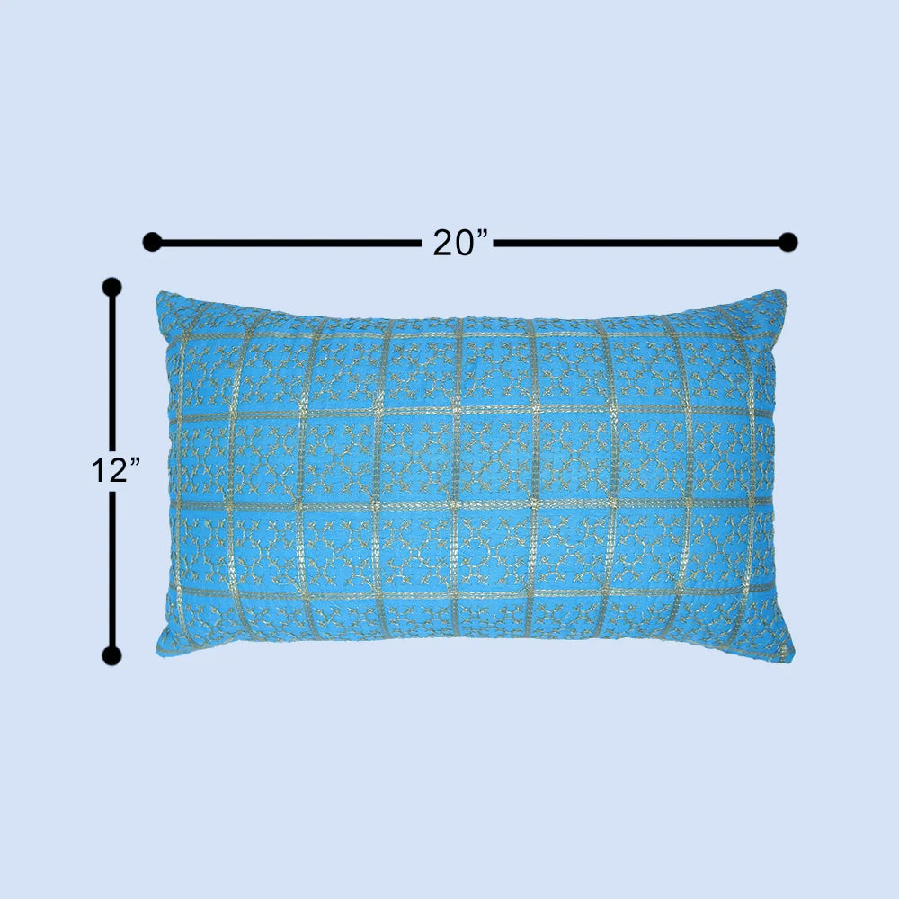 غطاء وسادة BYFT Orchard مقاس 12 × 20 بوصة (تصميم مربعات ذهبية - أزرق) غطاء وسادة مزخرف فاخر للأريكة والسرير وغرفة المعيشة - مجموعة من قطعتين