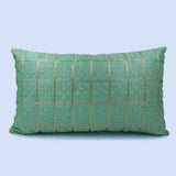 BYFT Orchard Cushion Cover 12 x 20 inch (Golden Checks Design - Green) 30 x 50 cm Luxury Decorative Cushion Cover for Sofa, Bed & Living Room - Set of 02