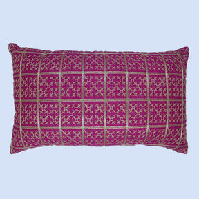 BYFT Orchard Cushion Cover 12 x 20 inch (Golden Checks Design - Fuchsia Pink) 30 x 50 cm Luxury Decorative Cushion Cover for Sofa, Bed & Living Room - Set of 02