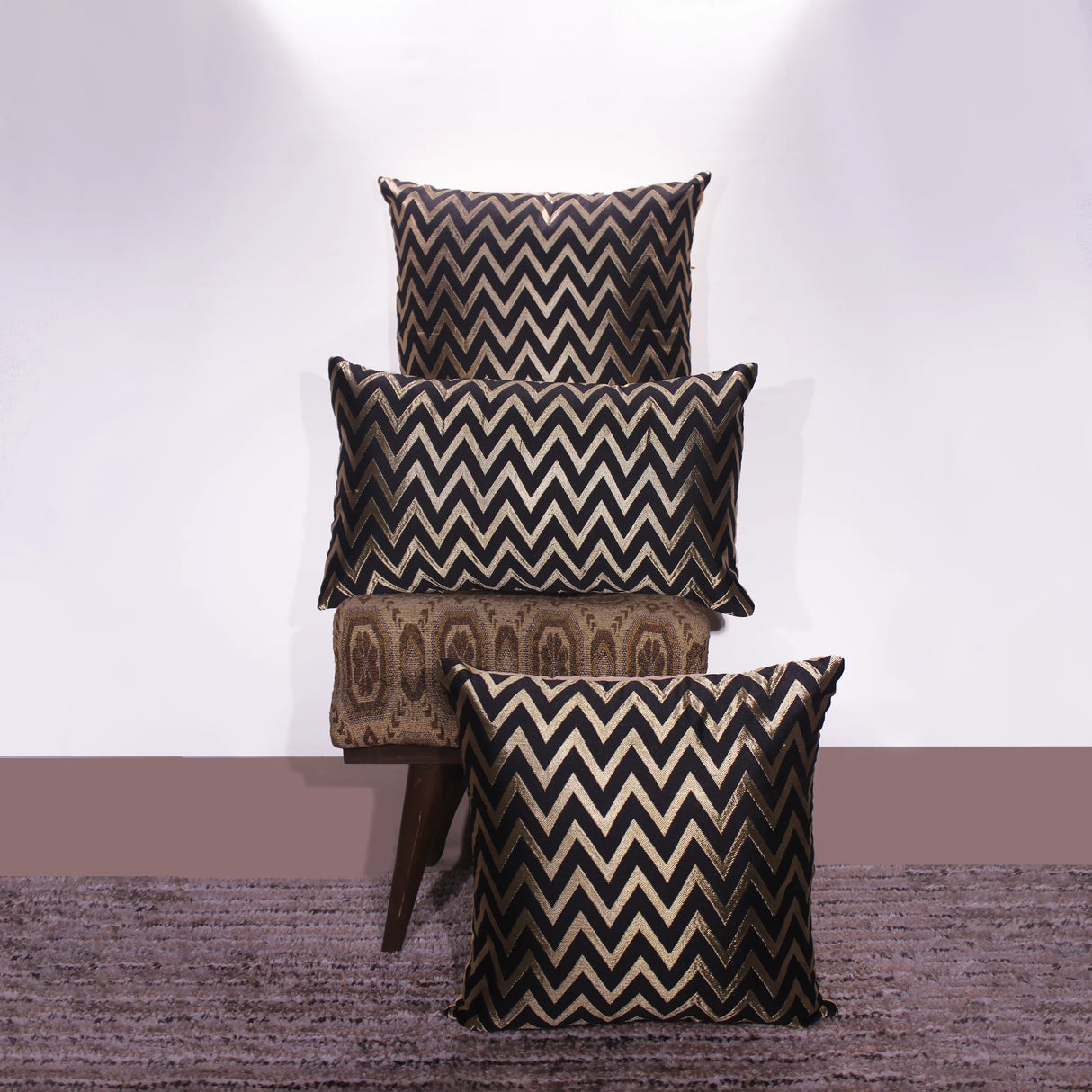 BYFT Orchard Cushion Cover 18 x 18 inch (Zig Zag Design - Black) 45 x 45 cm Luxury Decorative Cushion Cover for Sofa, Bed & Living Room - Set of 02