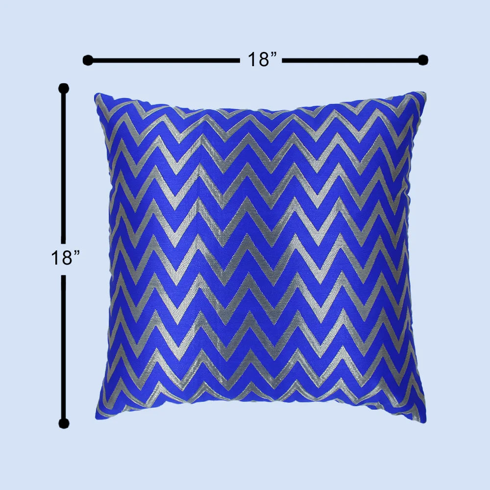 BYFT Orchard Cushion Cover 18 x 18 inch (Zig Zag Design - Royal Blue) 45 x 45 cm Luxury Decorative Cushion Cover for Sofa, Bed & Living Room - Set of 02