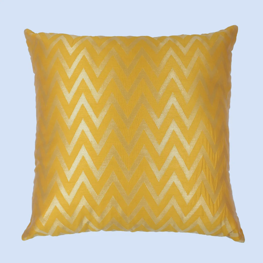BYFT Orchard Cushion Cover 18 x 18 inch (Zig Zag Design - Yellow) 45 x 45 cm Luxury Decorative Cushion Cover for Sofa, Bed & Living Room - Set of 02