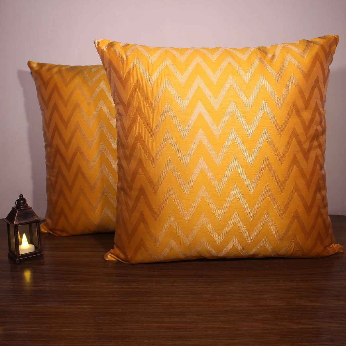 BYFT Orchard Cushion Cover 18 x 18 inch (Zig Zag Design - Yellow) 45 x 45 cm Luxury Decorative Cushion Cover for Sofa, Bed & Living Room - Set of 02