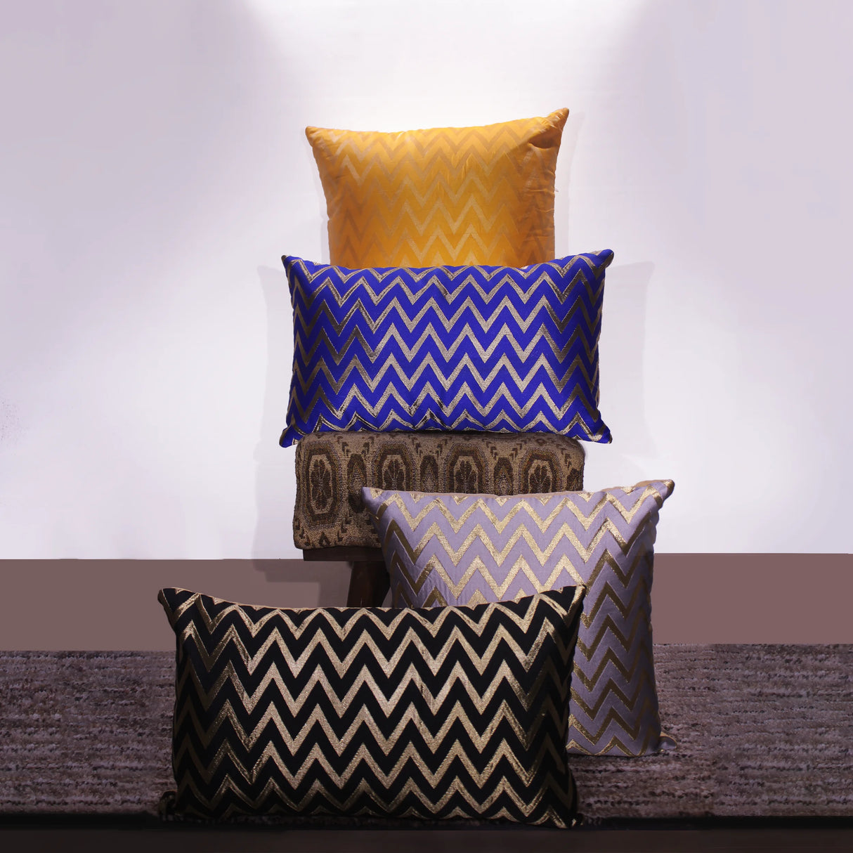 BYFT Orchard Cushion Cover 18 x 18 inch (Zig Zag Design - Yellow) 45 x 45 cm Luxury Decorative Cushion Cover for Sofa, Bed & Living Room - Set of 02