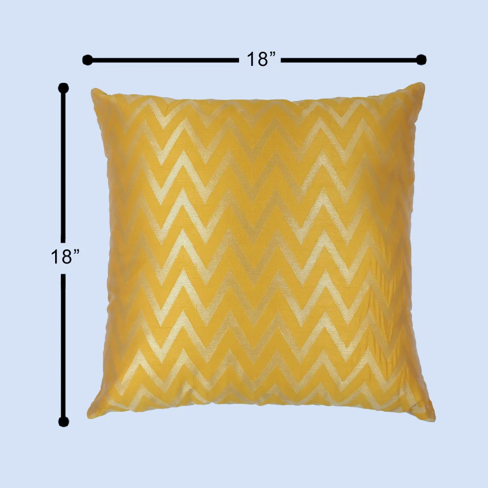 BYFT Orchard Cushion Cover 18 x 18 inch (Zig Zag Design - Yellow) 45 x 45 cm Luxury Decorative Cushion Cover for Sofa, Bed & Living Room - Set of 02