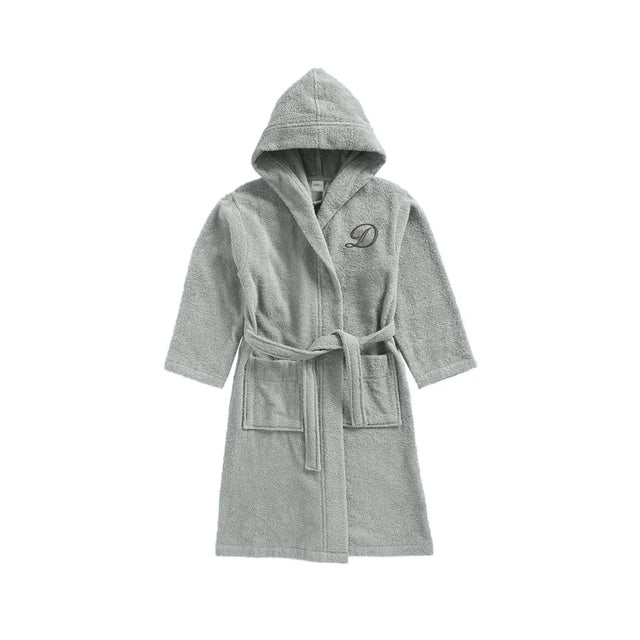 BYFT Daffodil Kids Hooded Bathrobe | Monogrammed Letter 'D' | Soft Cotton Comfort