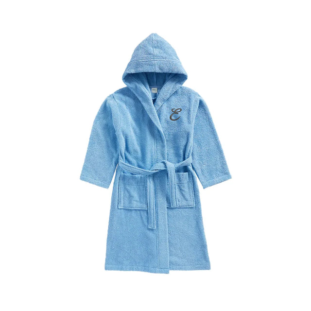 BYFT Daffodil Kids Hooded Bathrobe | Monogrammed Letter 'E' | Soft Cotton Comfort