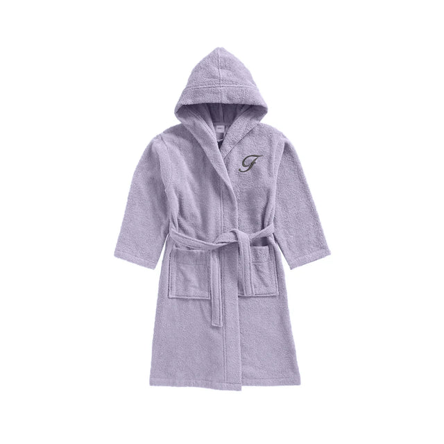 BYFT Daffodil Kids Hooded Bathrobe | Monogrammed Letter 'F' | Soft Cotton Comfort
