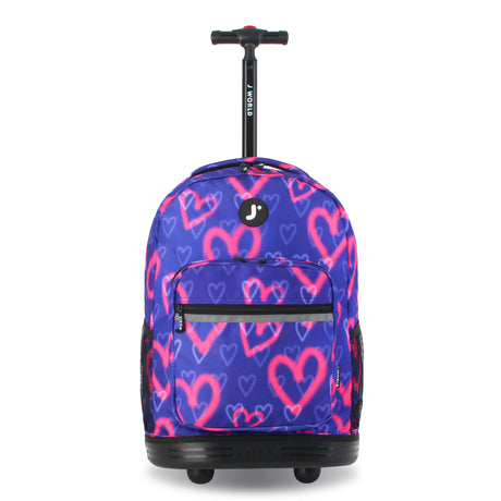 J World New York Sunrise Kids Rolling Backpack - HEART SPRAY - 18 Inch
