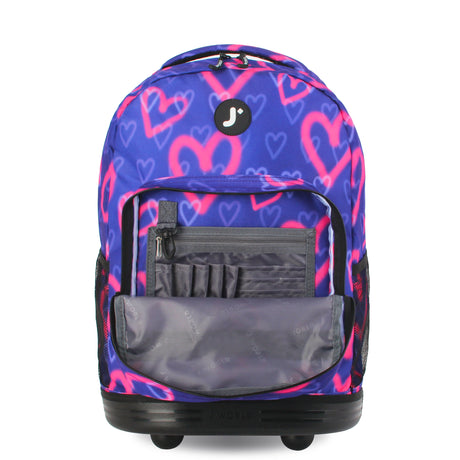 J World New York Sunrise Kids Rolling Backpack - HEART SPRAY - 18 Inch
