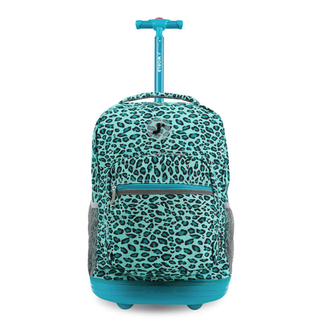 J World New York Sunrise Kids Rolling Backpack - MINT LEOPARD - 18 Inch