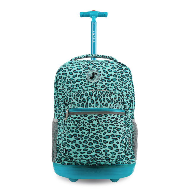 J World New York Sunrise Kids Rolling Backpack - MINT LEOPARD - 18 Inch