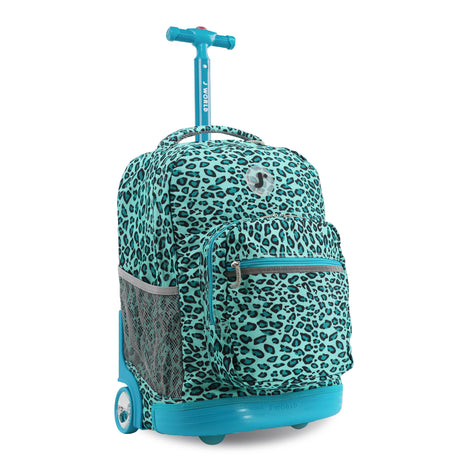 J World New York Sunrise Kids Rolling Backpack - MINT LEOPARD - 18 Inch