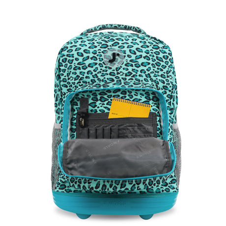J World New York Sunrise Kids Rolling Backpack - MINT LEOPARD - 18 Inch
