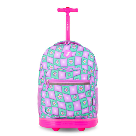 J World New York Sunrise Kids Rolling Backpack - PUFFY FLOWER - 18 Inch