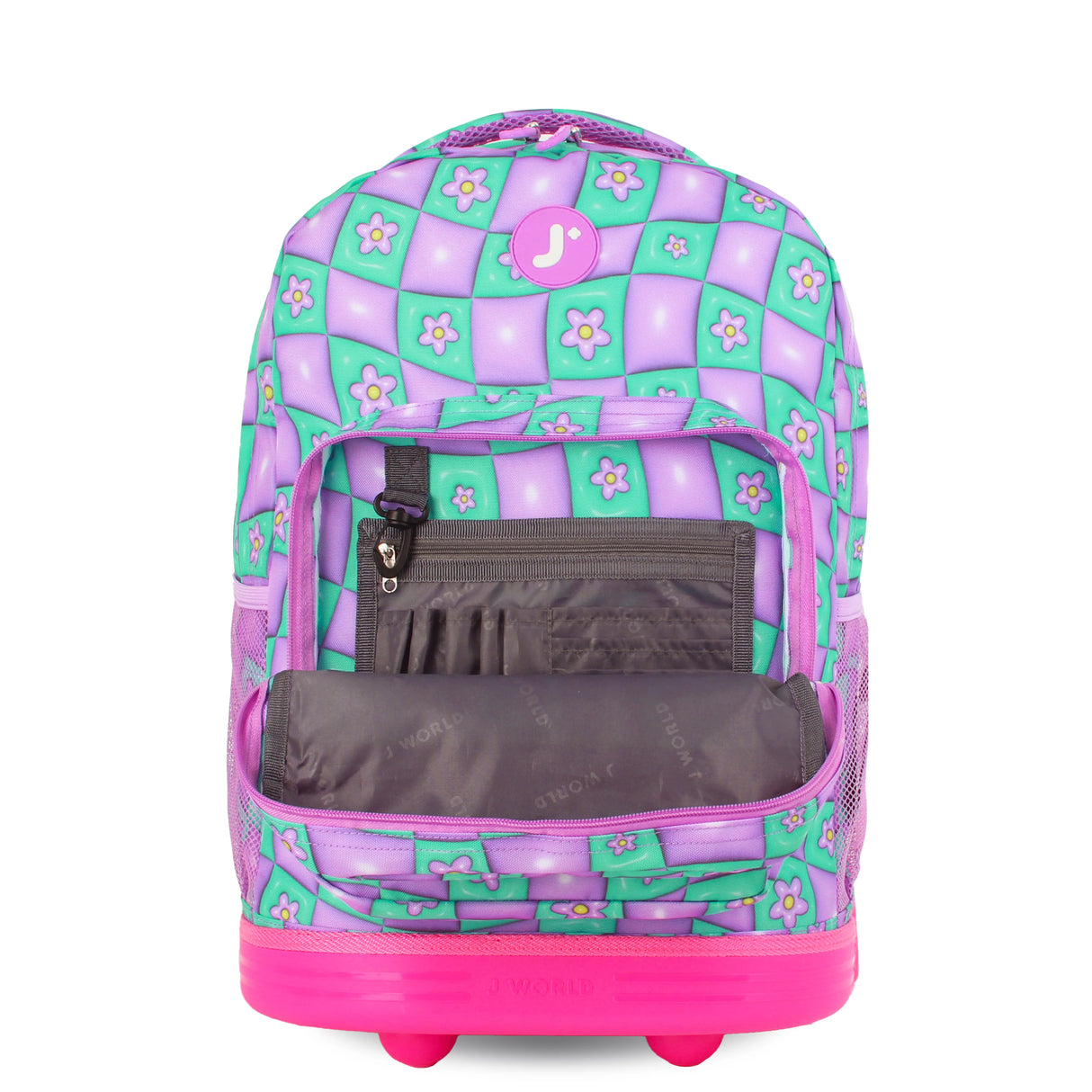 J World New York Sunrise Kids Rolling Backpack - PUFFY FLOWER - 18 Inch