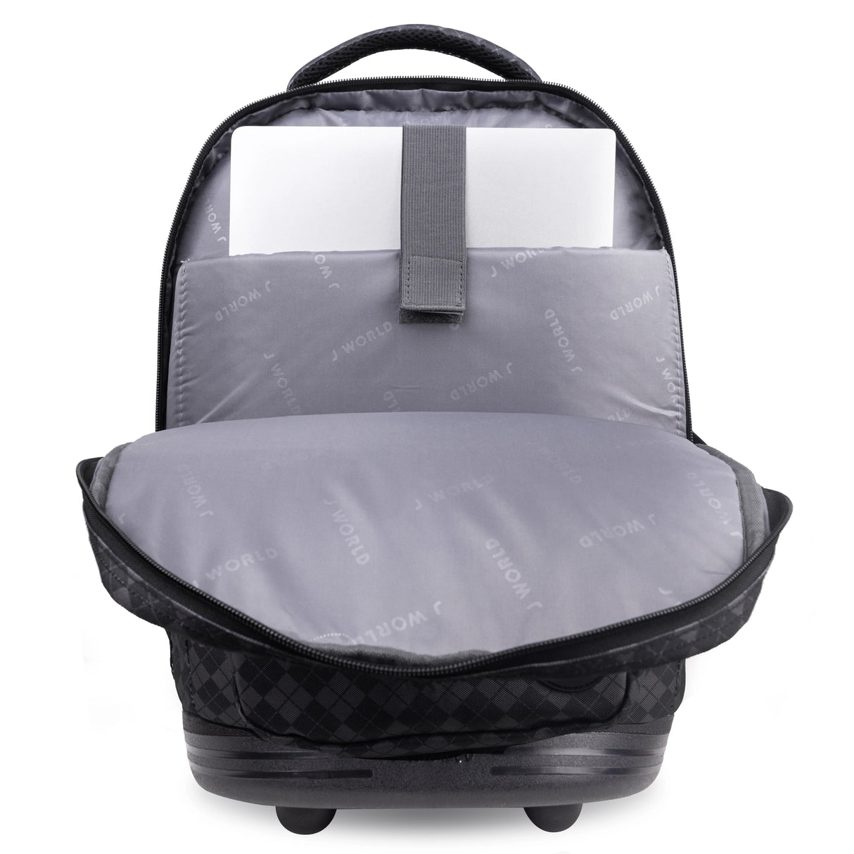 J World New York Sunrise Kids Rolling Backpack - ARGYLE BLACK - 18 Inch