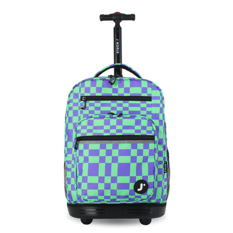 J World New York Sunrise Kids Rolling Backpack - PIXEL CHECKERS - 18 Inch