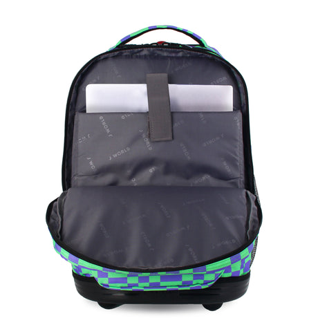J World New York Sunrise Kids Rolling Backpack - PIXEL CHECKERS - 18 Inch