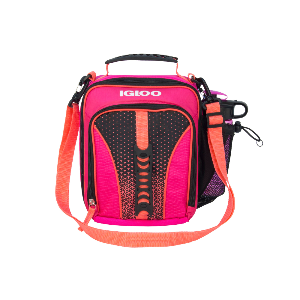 igloo vertical pink lunch hand bag with water bottle