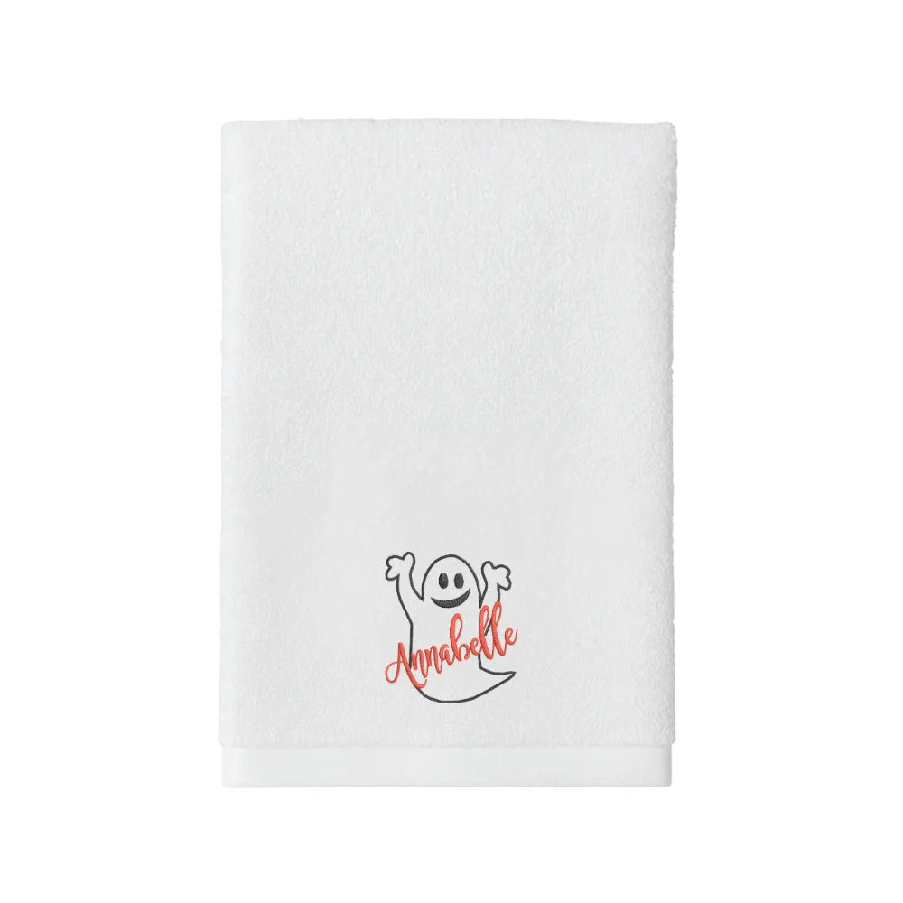BYFT Embroidered For You Personalised Cotton Towel - Halloween - Ghost Anabelle Design High Quality Embroidery Perfect For Gifting