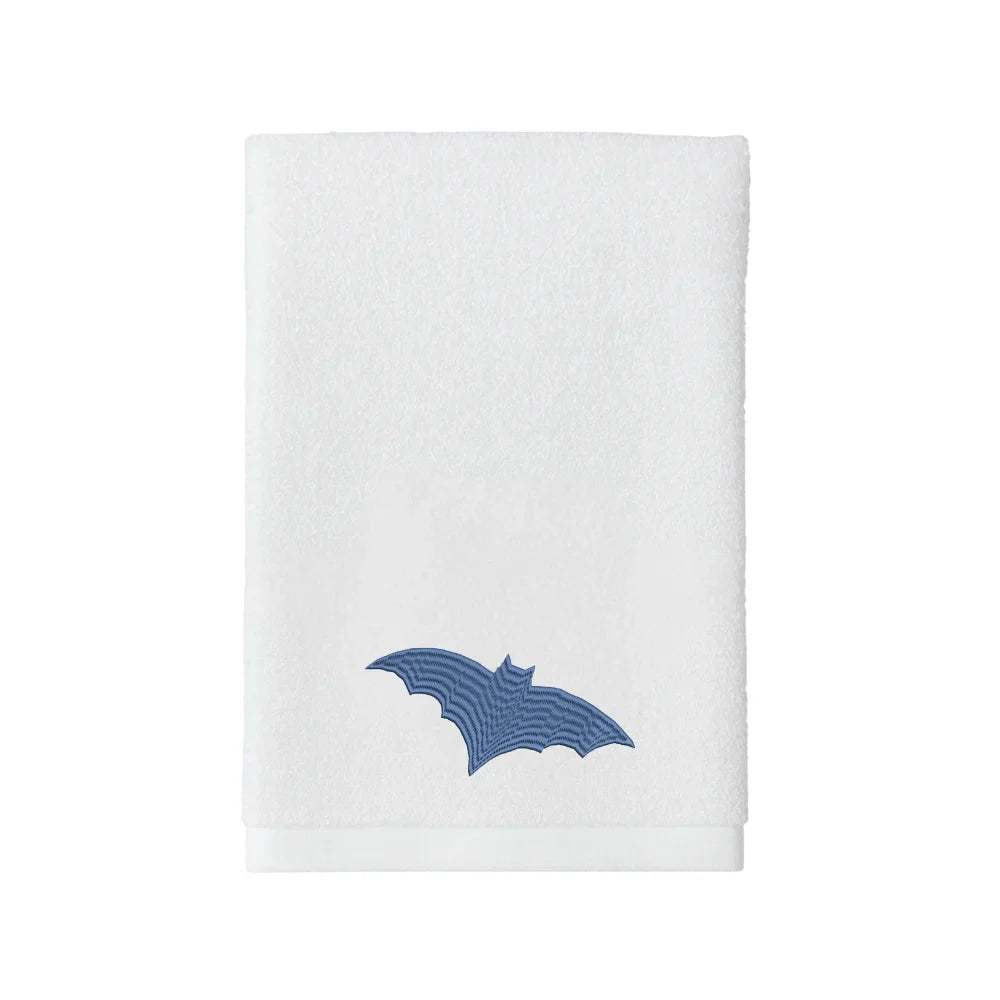 BYFT Embroidered For You Personalised Cotton Towel - Halloween - Bat Blue Design High Quality Embroidery Perfect For Gifting