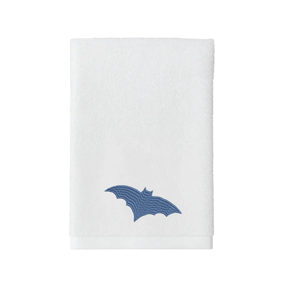 BYFT Embroidered For You Personalised Cotton Towel - Halloween - Bat Blue Design High Quality Embroidery Perfect For Gifting