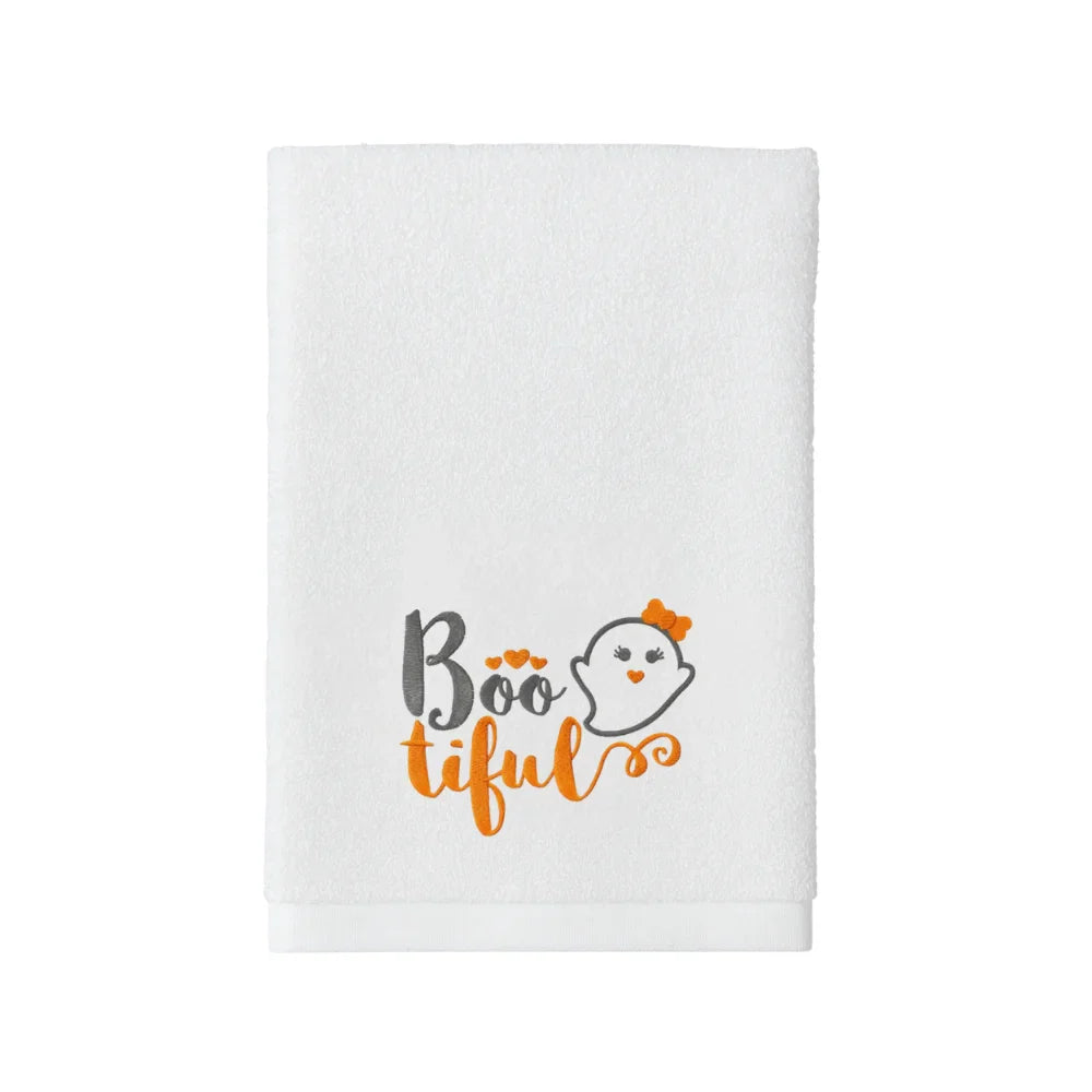 BYFT Embroidered For You Personalised Cotton Towel - Halloween - Bootiful with Ghost Design High Quality Embroidery Perfect For Gifting