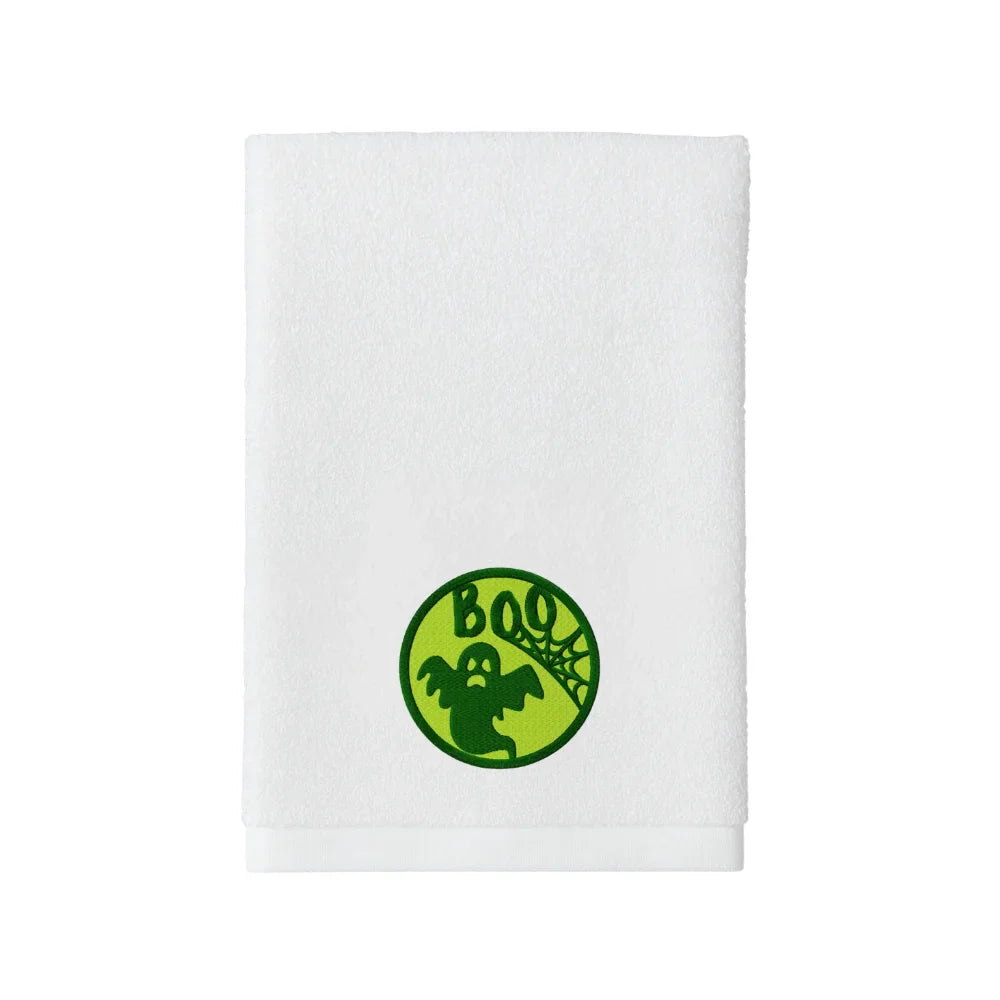 BYFT Embroidered For You Personalised Cotton Towel - Halloween - Boo with Ghost Design High Quality Embroidery Perfect For Gifting