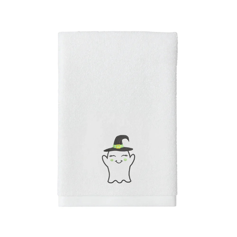 BYFT Embroidered For You Personalised Cotton Towel - Halloween - Smiling Ghost with Cap Design High Quality Embroidery Perfect For Gifting